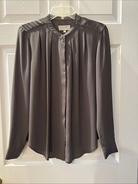 Joan Vass Womens Charcoal Satin Button-Front Blouse - Unbranded